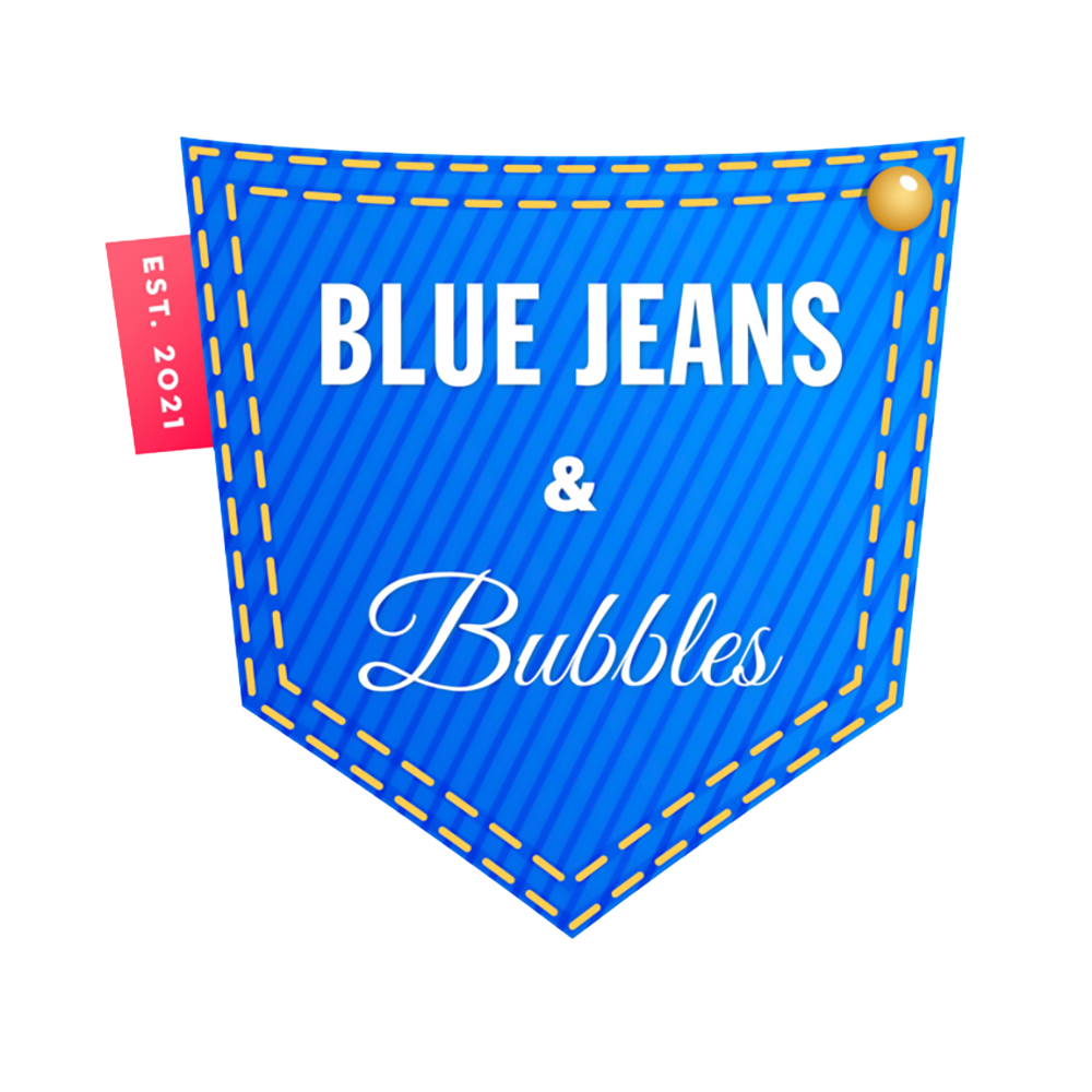 blue jeans & bubbles over back pocket illustration