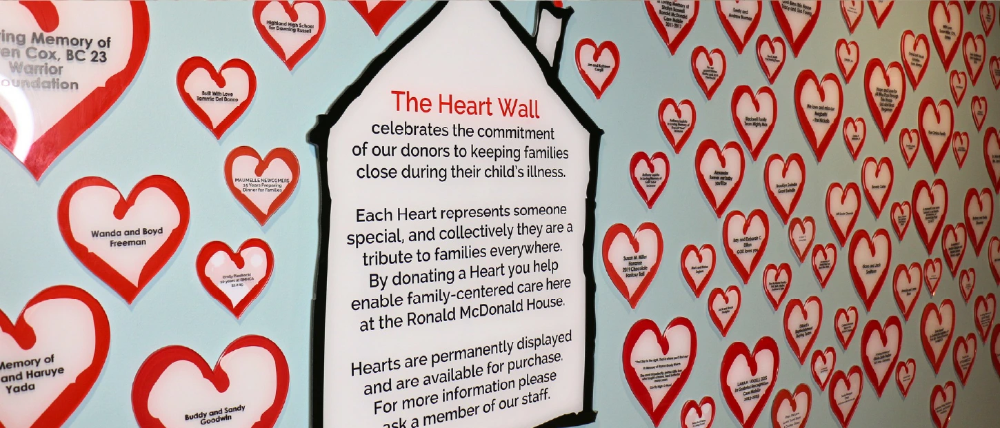 Heart wall with dedications to loved ones